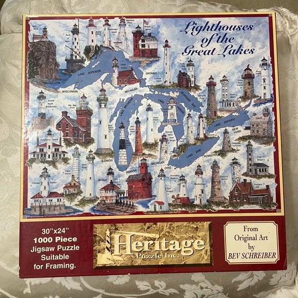 30" x 24" 1000 pc Heritage Jigsaw Puzzle - “ Lighthouses of the Great Lakes” - Picture 1 of 4